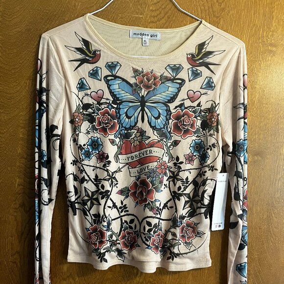 Steve Madden Tattoo Biker style Meshy Light Top !! NEW - Picture 1 of 6